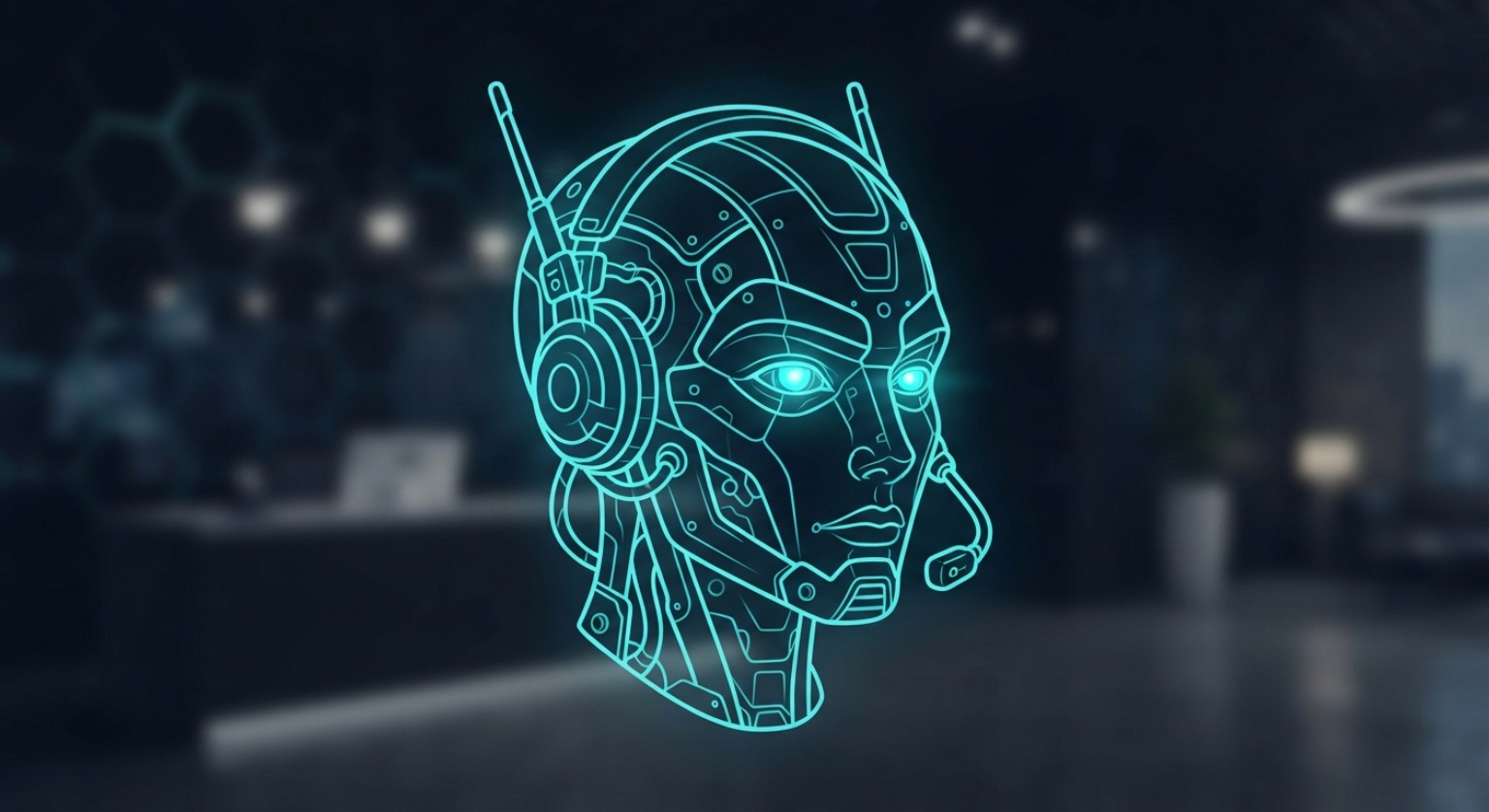 Glowing cyan AI assistant representing intelligent technology
